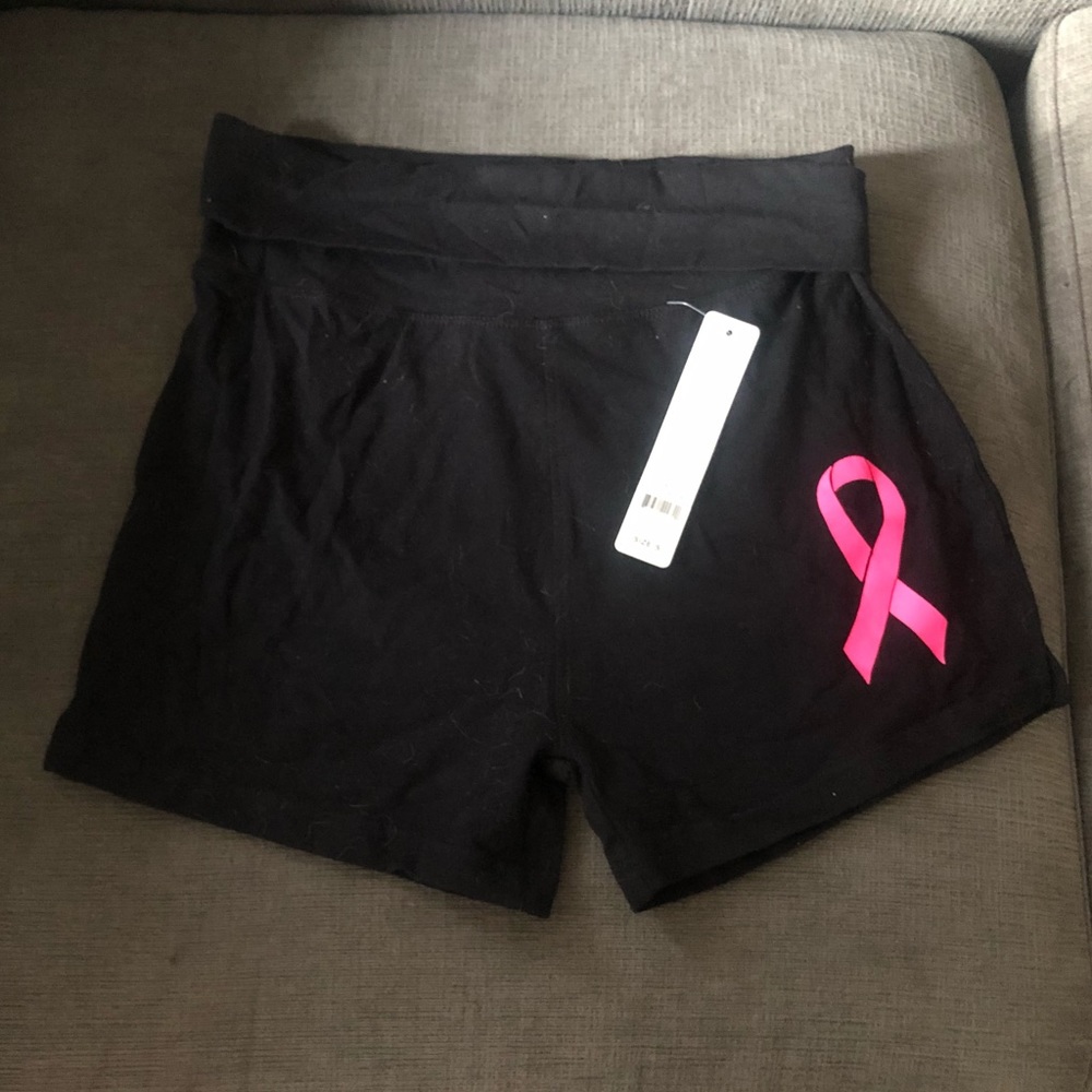Mopas Pink Ribbon Black Fold-Over Shorts NWT